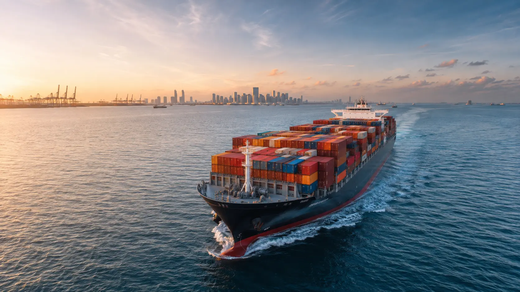 Kapal kargo membawa perdagangan menuju pasar global
